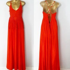 Soieblu Red lace fringe maxi dress NWOT